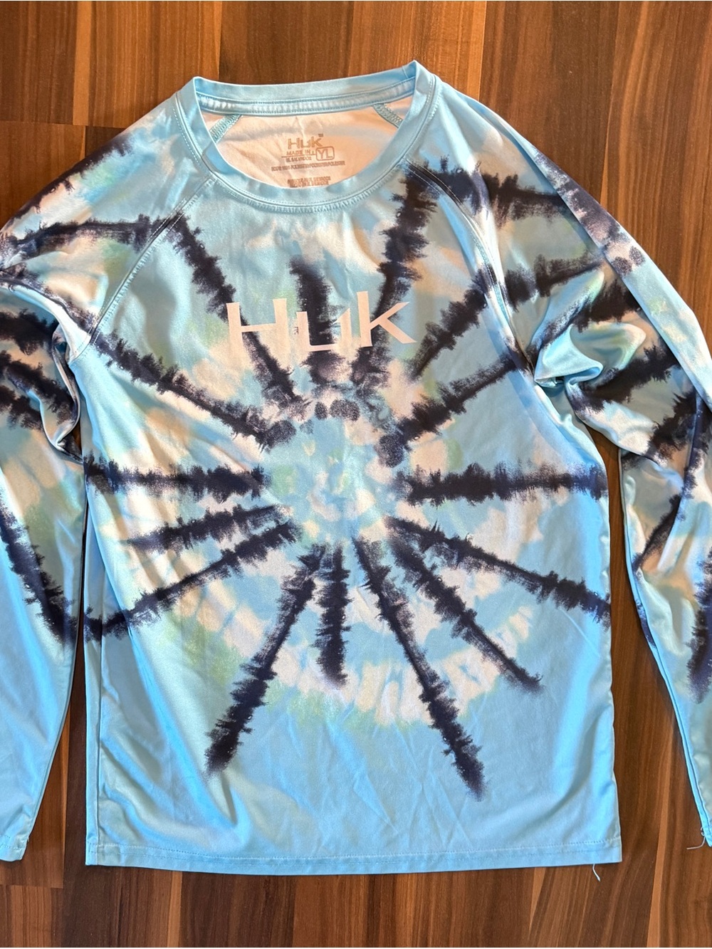 Huk Youth Light Blue and Navy Tie-Dye Long Sleeve Performance Shirt